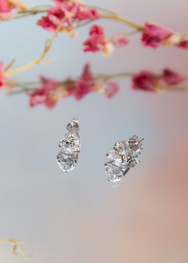 Golden Moments Sterling Silver Heart White CZ Stud Earrings