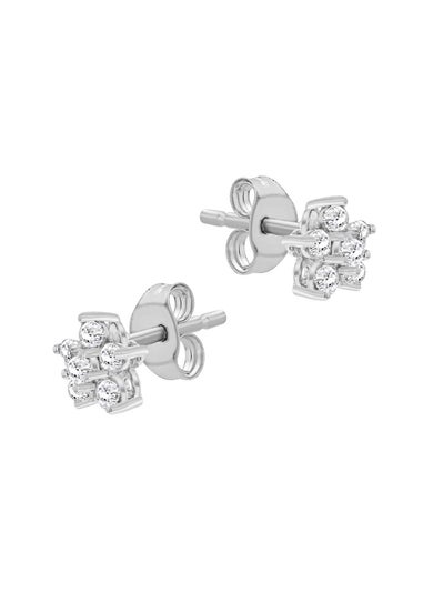 Golden Moments Sterling Silver CZ Flower Stud Earrings