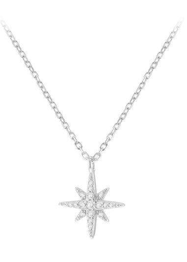 Golden Moments Sterling Silver Star with CZ Necklace