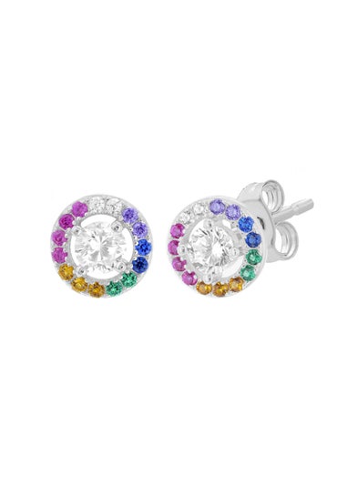 Golden Moments Sterling Silver Multi-Coloured CZ Disc Stud Earrings