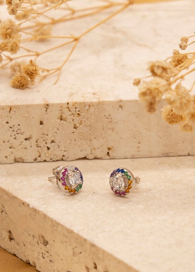 Golden Moments Sterling Silver Multi-Coloured CZ Disc Stud Earrings