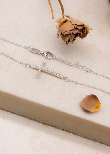 Golden Moments Sterling Silver CZ Cross Bracelet