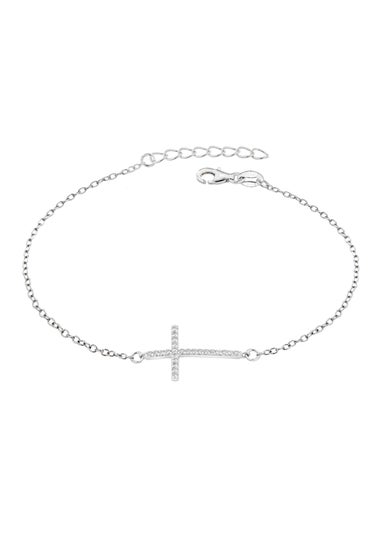 Golden Moments Sterling Silver CZ Cross Bracelet