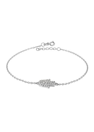 Golden Moments Sterling Silver CZ Hamsa Hand Bracelet