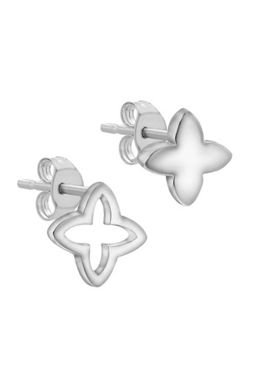 Golden Moments Sterling Silver 'Flower' and 'Cut-out Flower' Asymmetric Studs