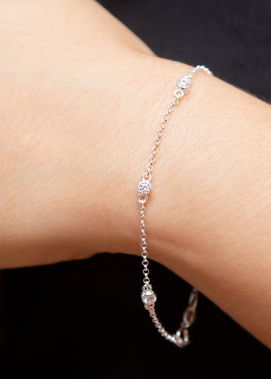 Golden Moments Sterling Silver Round CZ Station Bracelet