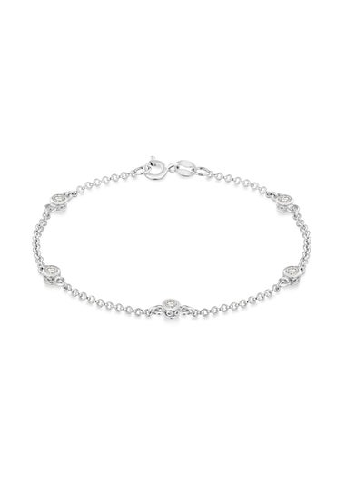 Golden Moments Sterling Silver Round CZ Station Bracelet