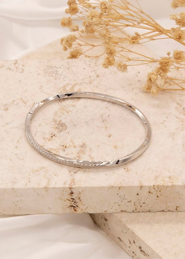 Golden Moments Sterling Silver CZ Twisted-Band Bangle