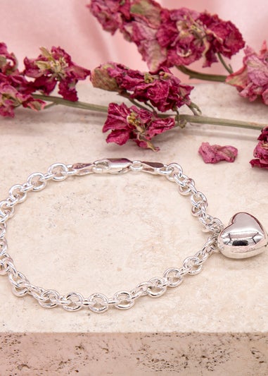 Golden Moments Sterling Silver Puffed-Heart Belcher Bracelet