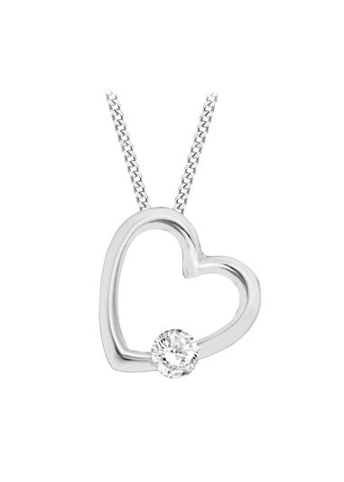 Golden Moments Sterling Silver CZ Open Heart Necklace