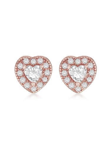 Golden Moments Sterling Silver Rose Gold Plated CZ Heart Stud Earrings