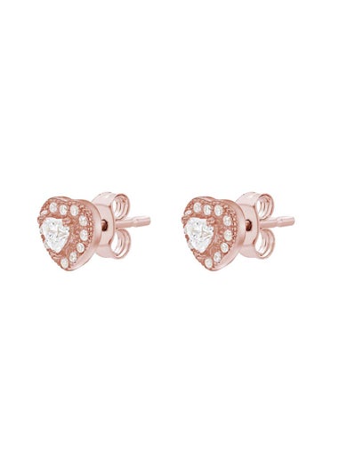 Golden Moments Sterling Silver Rose Gold Plated CZ Heart Stud Earrings