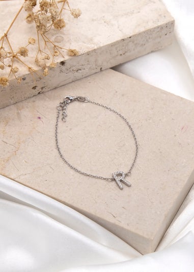 Golden Moments Sterling Silver CZ 'R' Initial Bracelet