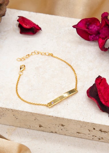 Golden Moments Gold Plated ID Bar February Birthstone CZ Bracelet