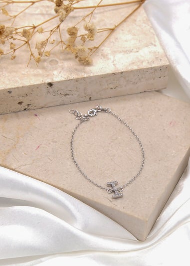 Golden Moments Sterling Silver CZ 'I' Initial Bracelet