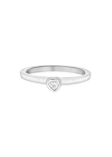 Golden Moments Sterling Silver White CZ Heart Ring