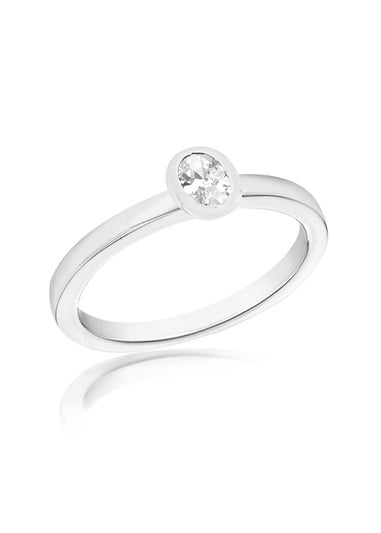 Golden Moments Sterling Silver White Oval CZ Band Ring