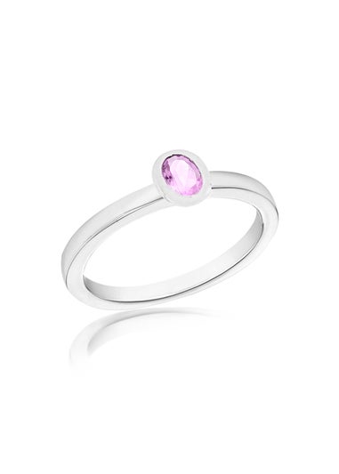 Golden Moments Sterling Silver Pink Oval CZ Band Ring