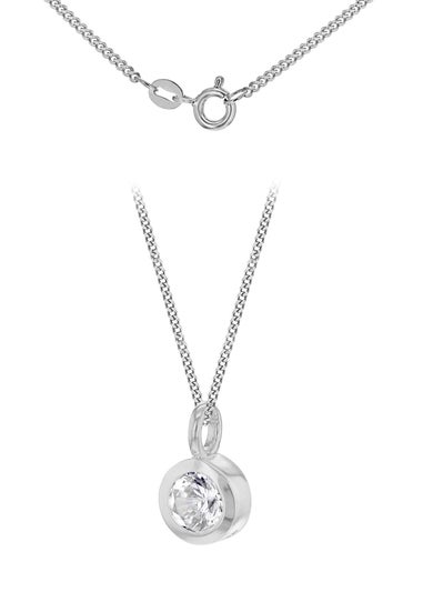 Golden Moments Sterling Silver CZ April Birthstone Necklace