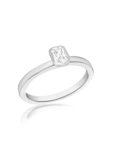 Golden Moments Sterling Silver Rectangle White CZ Ring