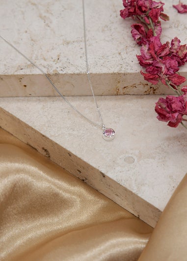 Golden Moments Sterling Silver CZ October Birthstone Necklace