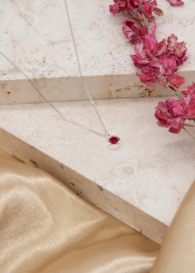 Golden Moments Sterling Silver CZ  July Birthstone Necklace