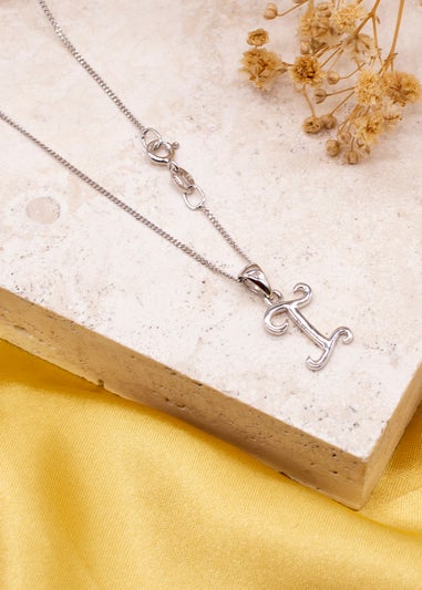 Golden Moments Sterling Silver Diamond 'I' Initial Necklace