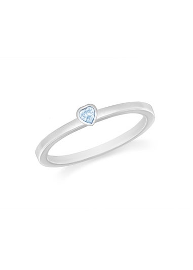 Golden Moments Sterling Silver Blue CZ Heart Ring