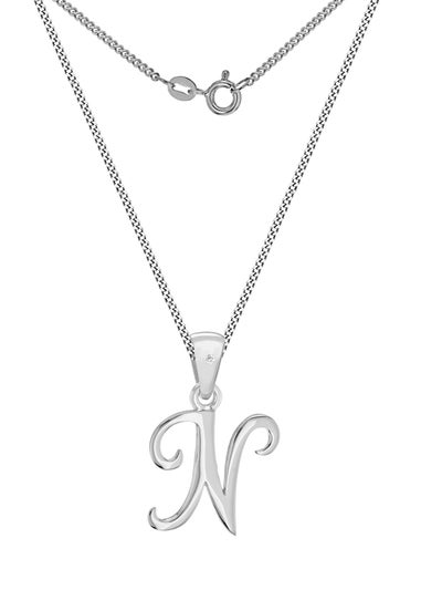 Golden Moments Sterling Silver Diamond 'N' Initial Necklace