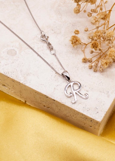 Golden Moments Sterling Silver Diamond 'R' Initial Necklace