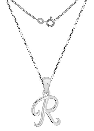 Golden Moments Sterling Silver Diamond 'R' Initial Necklace