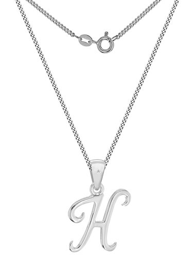 Golden Moments Sterling Silver Diamond 'H' Initial Necklace