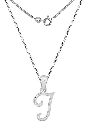 Golden Moments Sterling Silver Diamond 'J' Initial Necklace