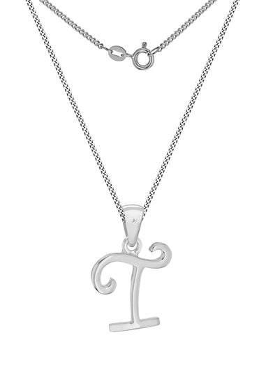 Golden Moments Sterling Silver Diamond 'T' Initial Necklace