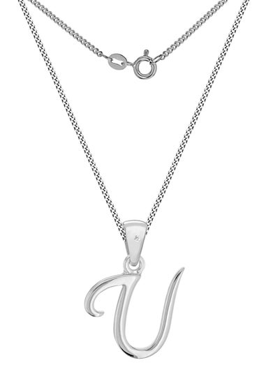 Golden Moments Sterling Silver Diamond 'U' Initial Necklace