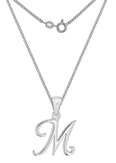 Golden Moments Sterling Silver Diamond 'M' Initial Necklace