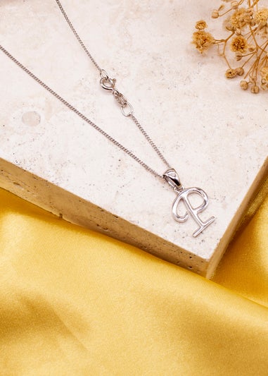 Golden Moments Sterling Silver Diamond 'P' Initial Necklace