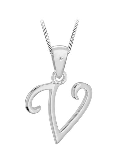 Golden Moments Sterling Silver Diamond 'V' Initial Necklace