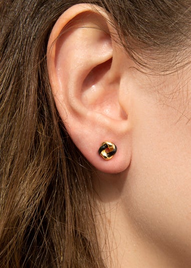 Golden Moments Yellow Gold Plated Black Enamel Small Knot Studs