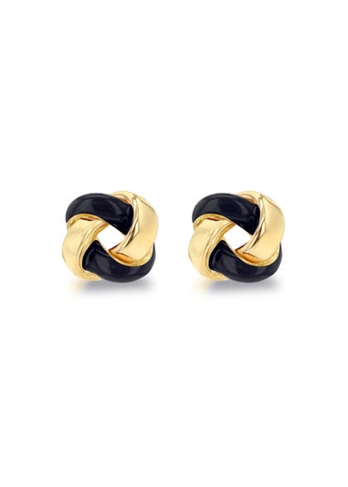 Golden Moments Yellow Gold Plated Black Enamel Small Knot Studs