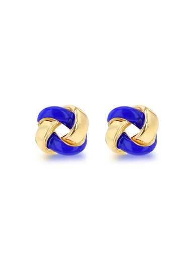 Golden Moments Yellow Gold Plated Blue Enamel Small Knot Studs