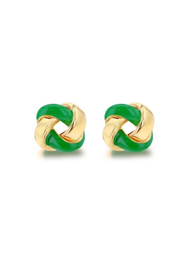 Golden Moments Yellow Gold Plated Green Enamel Small Knot Studs