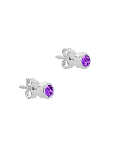 Golden Moments Sterling Silver CZ February Birthstone Stud Earrings