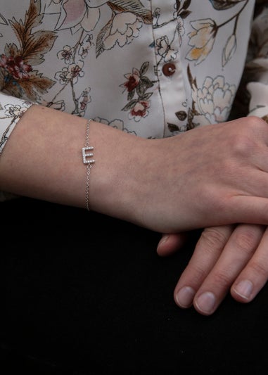 Golden Moments Sterling Silver CZ 'E' Initial Bracelet