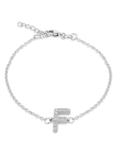 Golden Moments Sterling Silver CZ 'F' Initial Bracelet