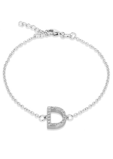 Golden Moments Sterling Silver CZ 'D' Initial Bracelet