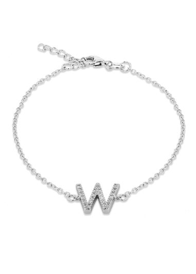 Golden Moments Sterling Silver CZ 'W' Initial Bracelet