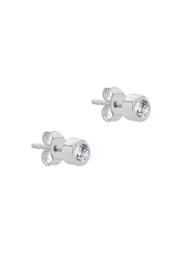 Golden Moments Sterling Silver CZ April Birthstone Stud Earrings