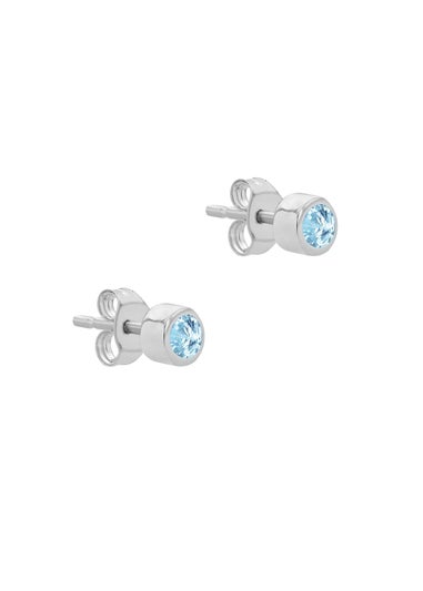 Golden Moments Sterling Silver CZ March Birthstone Stud Earrings