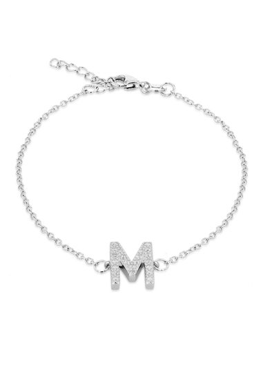 Golden Moments Sterling Silver CZ 'M' Initial Bracelet